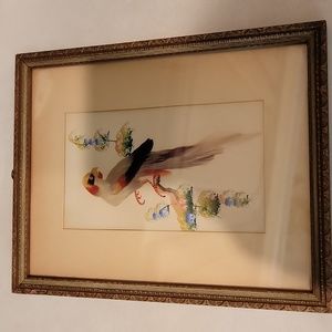 Vintage framed feathered bird, accented with hand painted…